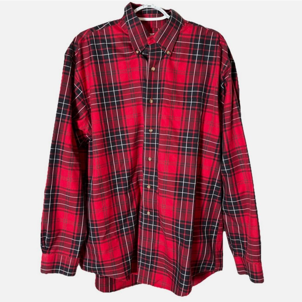 Brooks Brothers 346 Long Sleeve Dress Shirt Mens Large Red Plaid Button Down